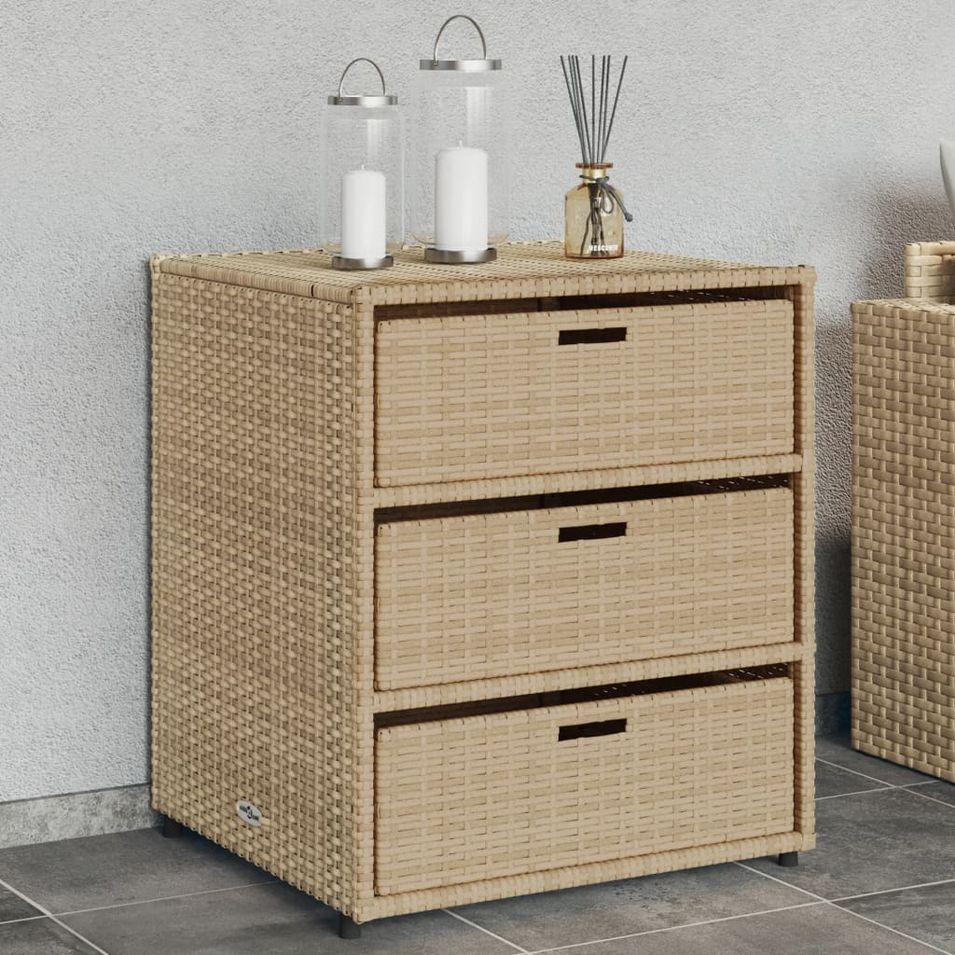 Armoire de rangement de jardin beige 55x59x69 cm résine tressée - Photo n°1