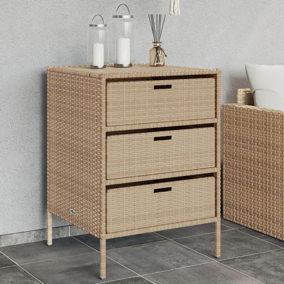 Armoire de rangement de jardin beige 55x59x80 cm résine tressée - Photo n°1