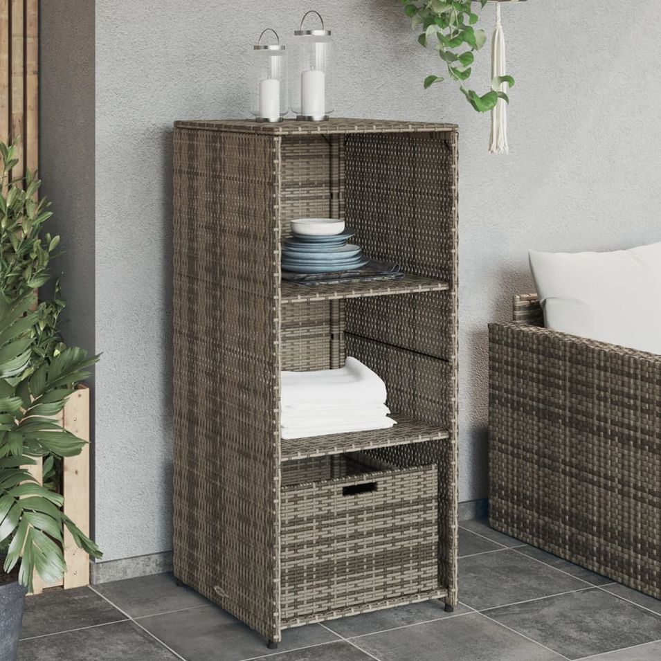 Armoire de rangement de jardin gris 50x55x115 cm résine tressée - Photo n°1