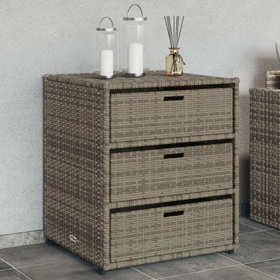 Armoire de rangement de jardin gris 55x59x69 cm résine tressée - Photo n°1