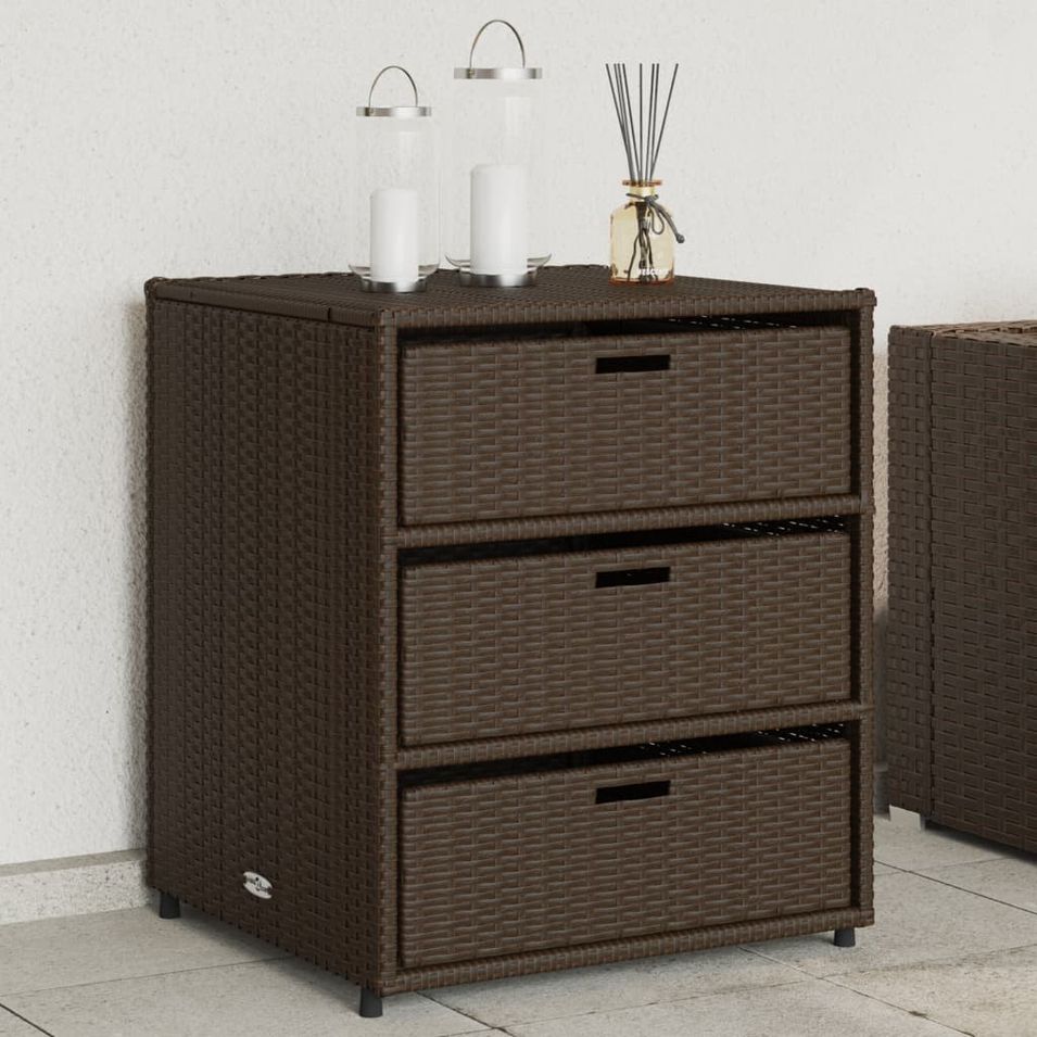 Armoire de rangement de jardin marron 55x59x69cm résine tressée - Photo n°1