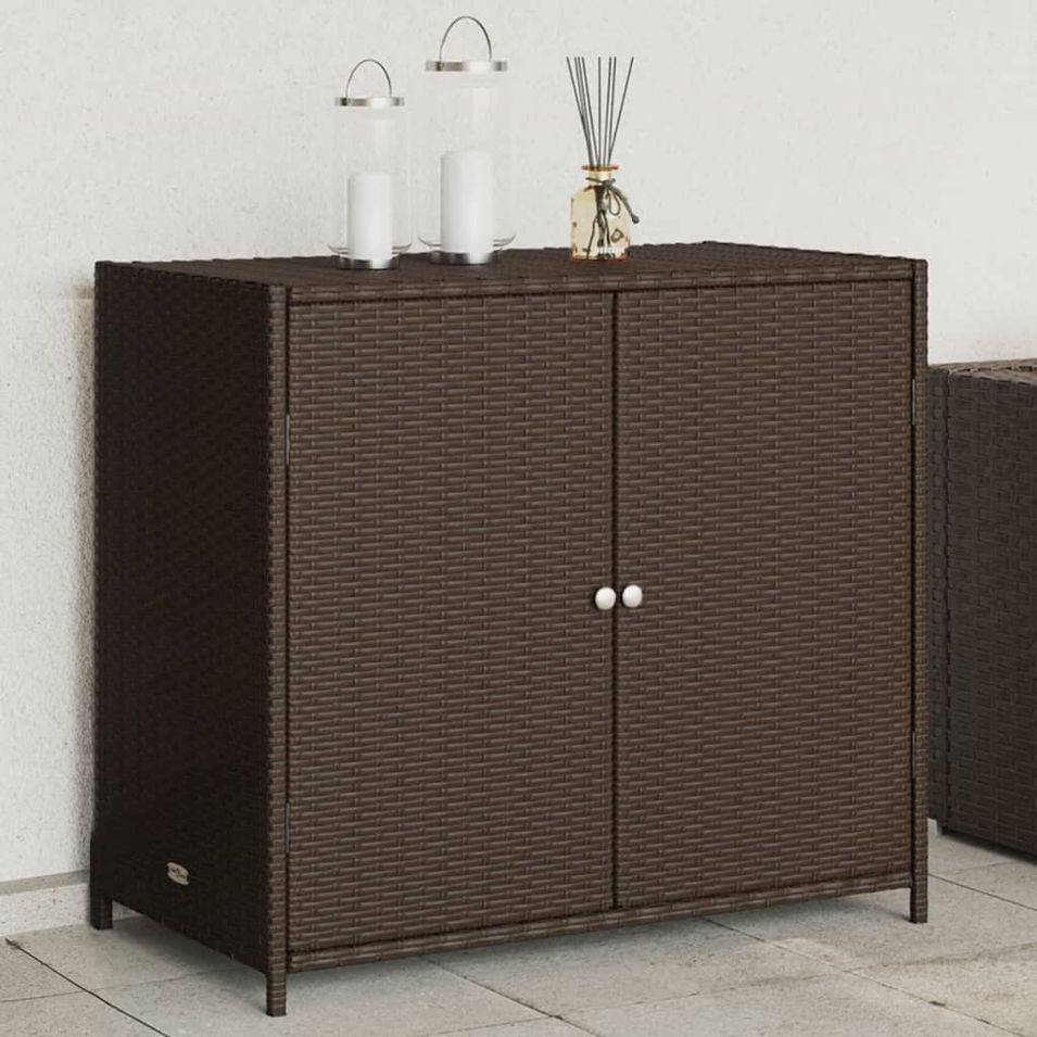 Armoire de rangement de jardin marron 83x45x76cm résine tressée - Photo n°1