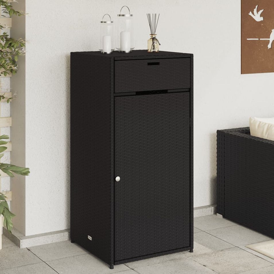 Armoire de rangement de jardin noir 55x55x111 cm résine tressée - Photo n°1