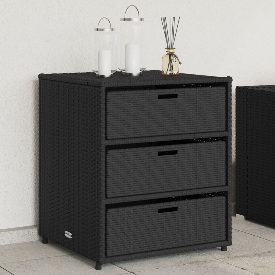 Armoire de rangement de jardin noir 55x59x69 cm résine tressée - Photo n°1
