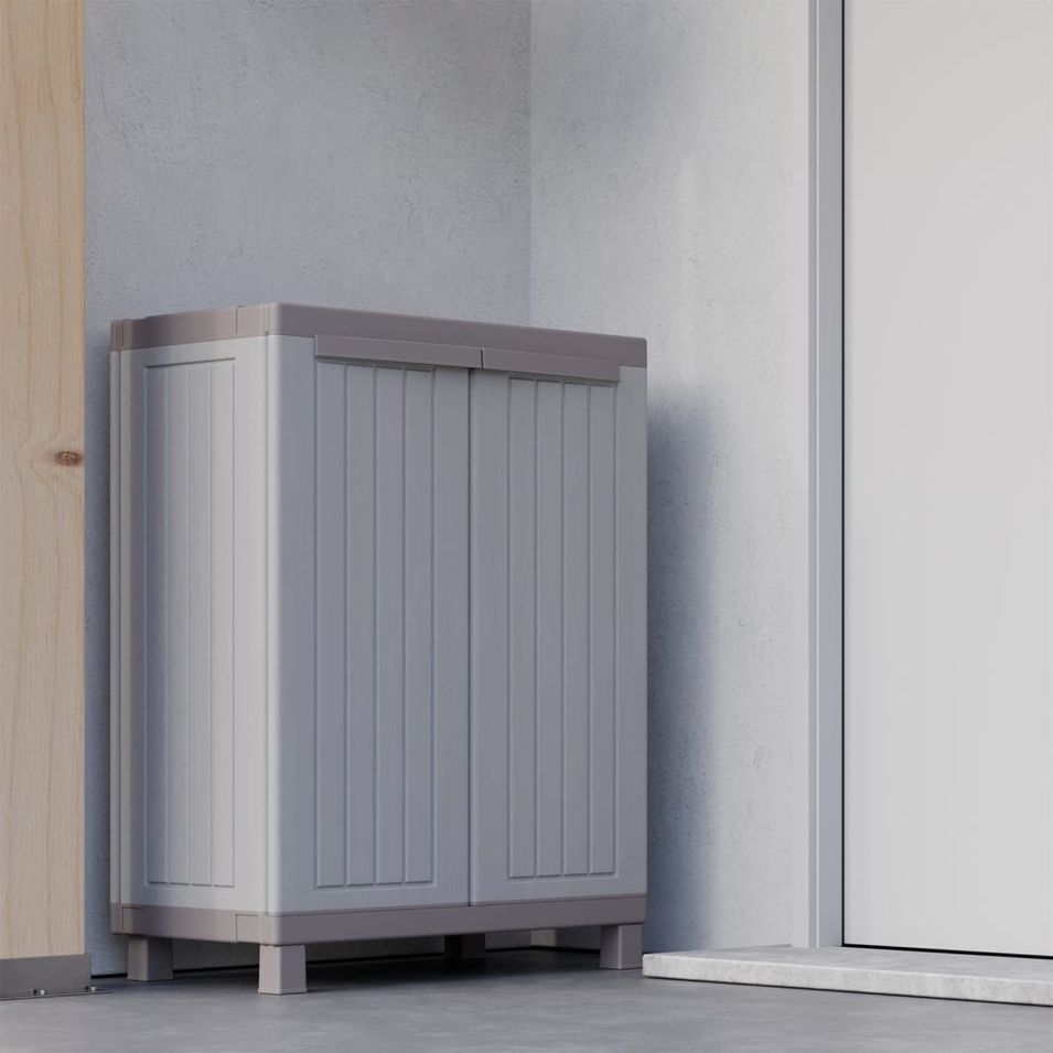 Armoire de rangement et 2 portes 68x39x91,5 cm Gris clair/beige - Photo n°1