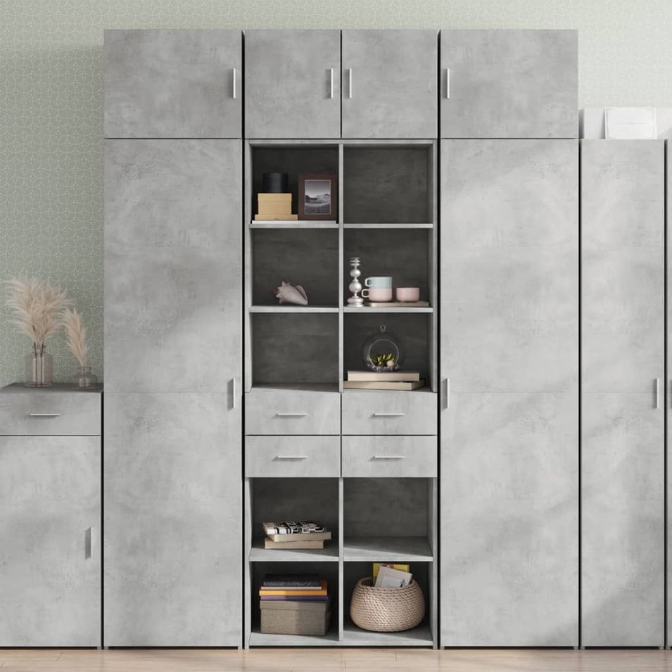 Armoire de rangement gris béton 70x42,5x225cm bois d'ingénierie - Photo n°1