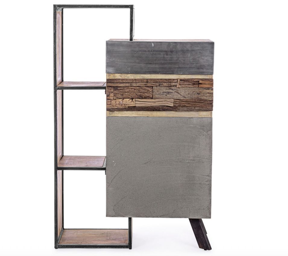 Armoire de rangement industrielle MANCHESTER – 4 portes, 1 porte, 2 tiroirs, bois de manguier & acier noir - Photo n°1