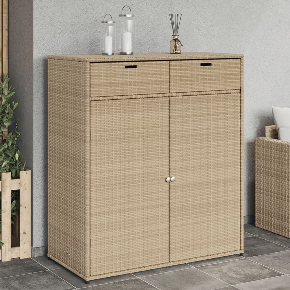 Armoire de rangement jardin beige 105x55x113 cm résine tressée - Photo n°1
