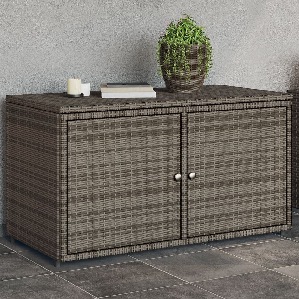 Armoire de rangement jardin gris 110x55x60,5 cm résine tressée - Photo n°1