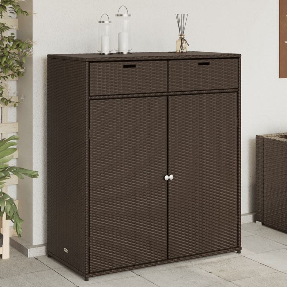 Armoire de rangement jardin marron 105x55x113 cm résine tressée - Photo n°1