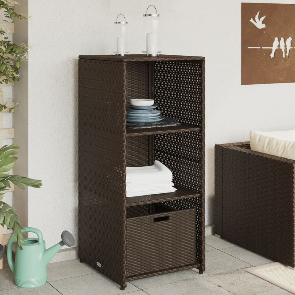 Armoire de rangement jardin marron 50x55x115 cm résine tressée - Photo n°1