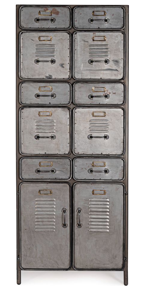 Armoire de rangement vintage acier argenté 2 portes 10 tiroirs Zaka 65.5 cm - Photo n°1