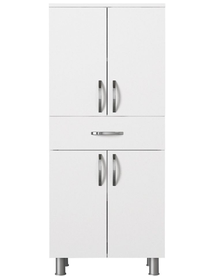 Armoire de salle de bain 4 portes 1 tiroir bois blanc 59.4 cm - Photo n°1