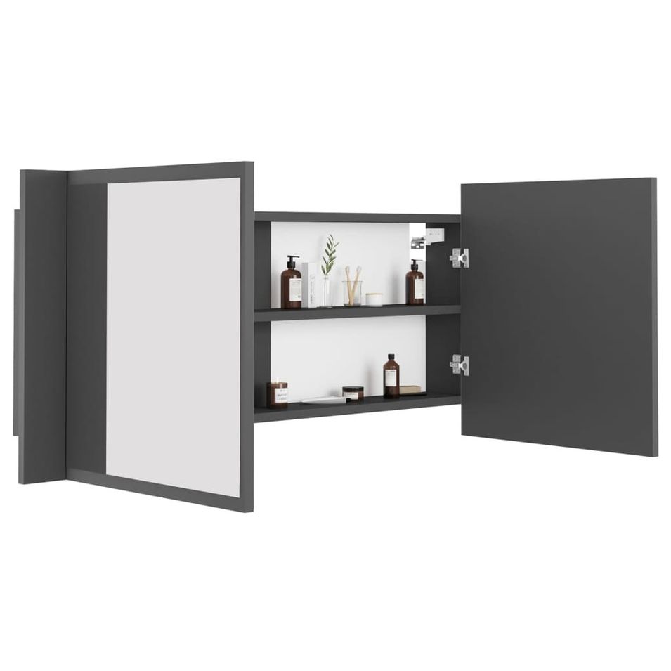 Armoire de salle de bain à miroir à LED Gris 100x12x45 cm - Photo n°1
