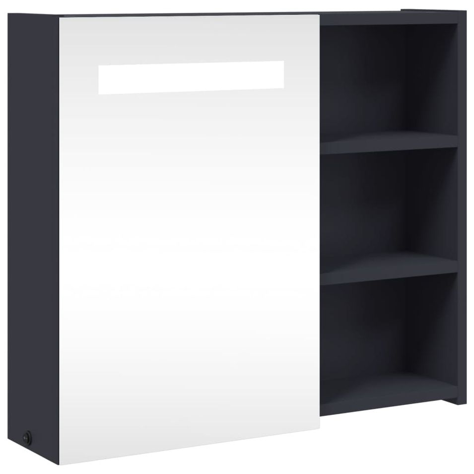 Armoire de salle de bain à miroir avec LED gris 60x13x52 cm - Photo n°1
