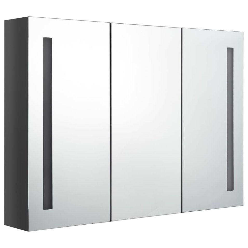 Armoire de salle de bain à miroir LED 89x14x62 cm Gris brillant - Photo n°1