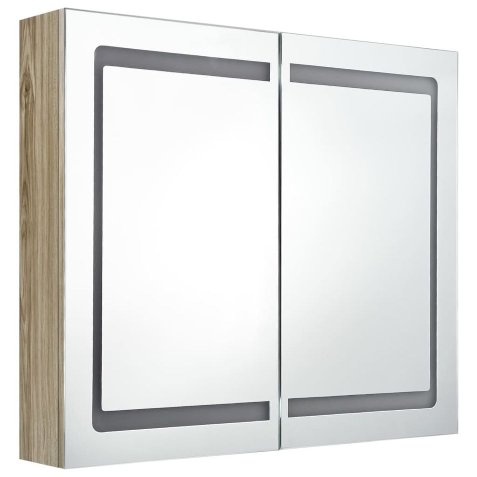 Armoire de salle de bain à miroir LED Chêne 80x12x68 cm - Photo n°1