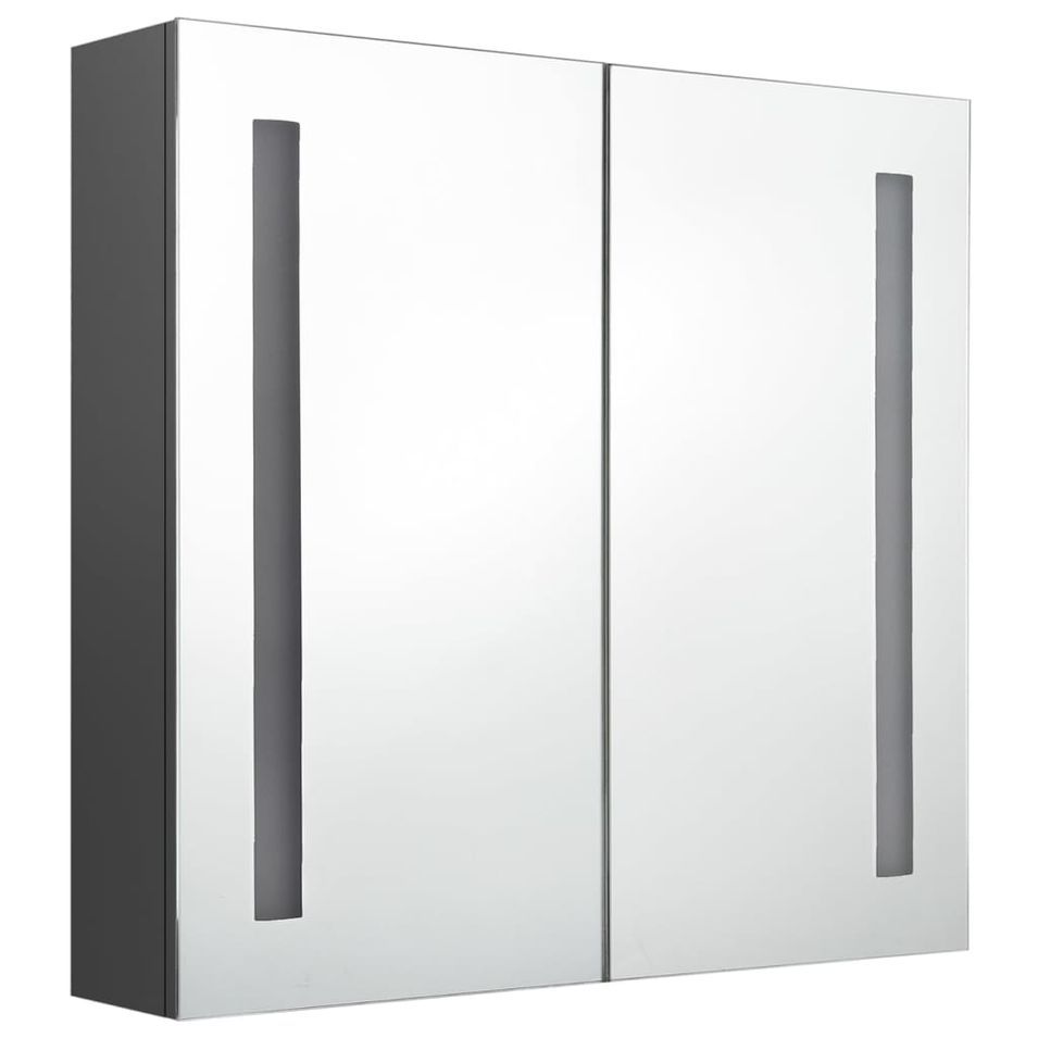 Armoire de salle de bain à miroir LED Gris 62x14x60 cm - Photo n°1