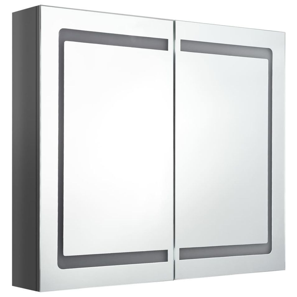 Armoire de salle de bain à miroir LED Gris brillant 80x12x68 cm - Photo n°1