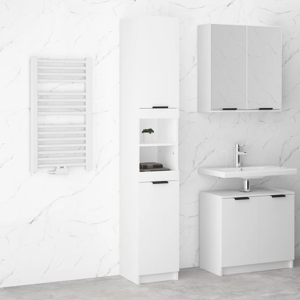 Armoire de salle de bain blanc 32x34x188,5 cm bois d'ingénierie - Photo n°1