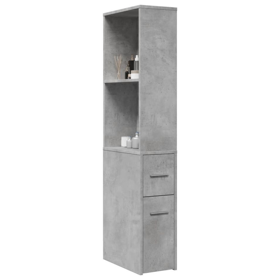 Armoire de salle de bain étroite avec roulettes gris béton - Photo n°1