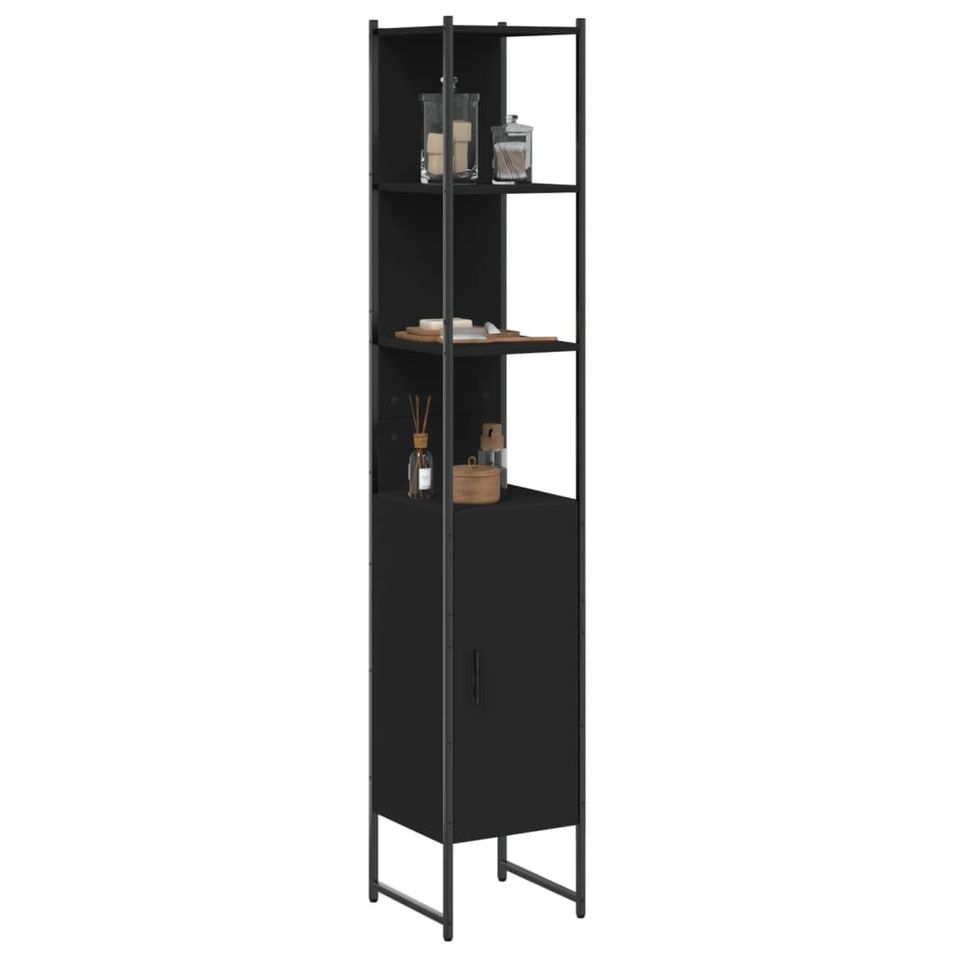 Armoire de salle de bain noir 33x33x185,5 cm bois d'ingénierie - Photo n°1