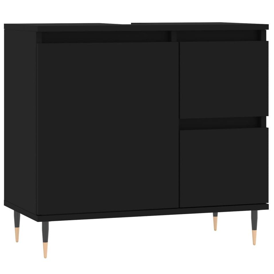 Armoire de salle de bain noir 65x33x60 cm bois d'ingénierie - Photo n°1