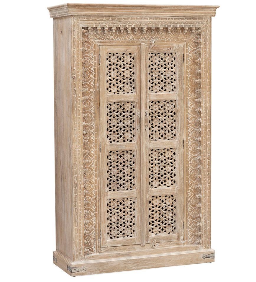 Armoire de salon ALAMBIA – Bois massif de manguier blanchi – 2 portes – 110 cm - Photo n°1