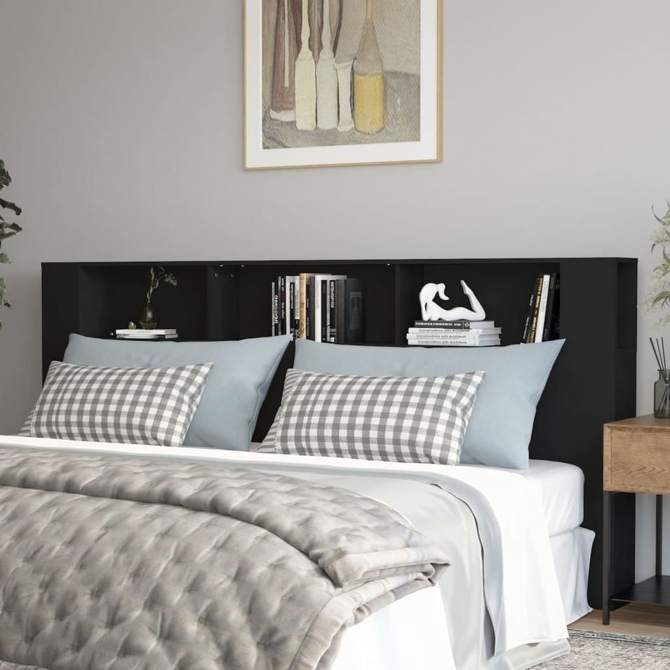 Armoire de tête de lit Noir 220x18,5x104,5 cm - Photo n°1