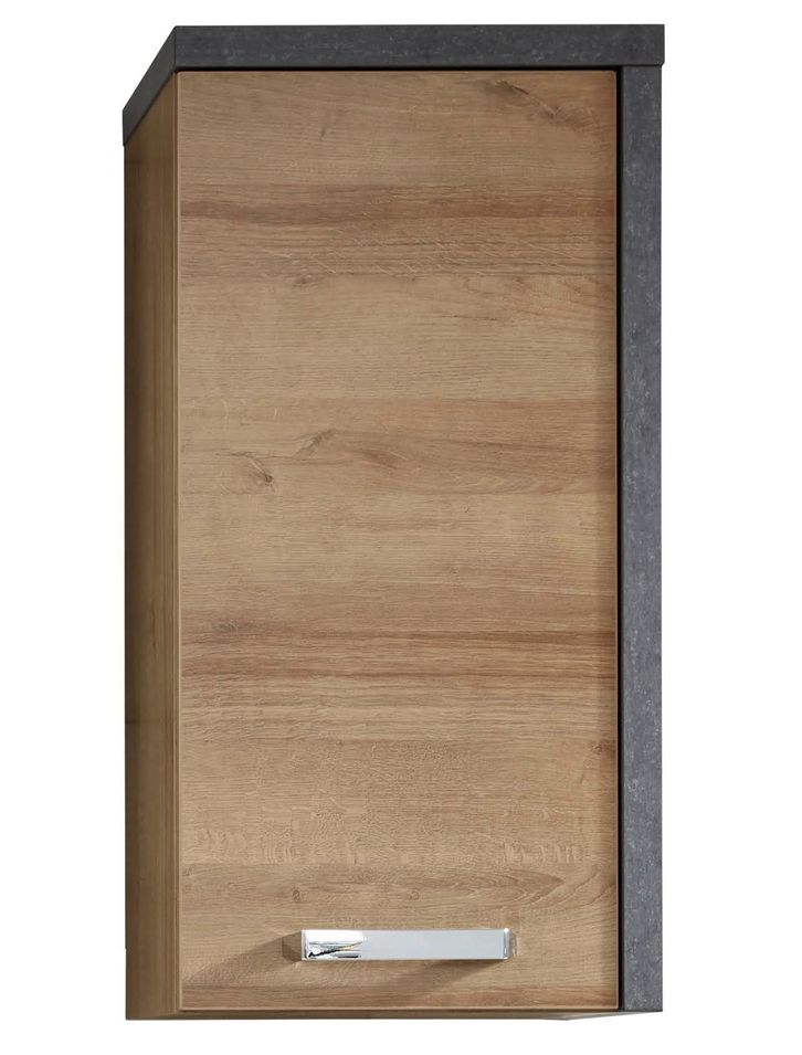 Armoire de toilette 1 porte gris béton et chêne Riviera miel Babel 39 cm - Photo n°1