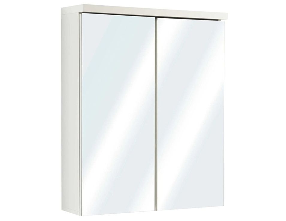 Armoire de toilette 2 portes mélaminé blanc avec miroir Polyn - Photo n°1