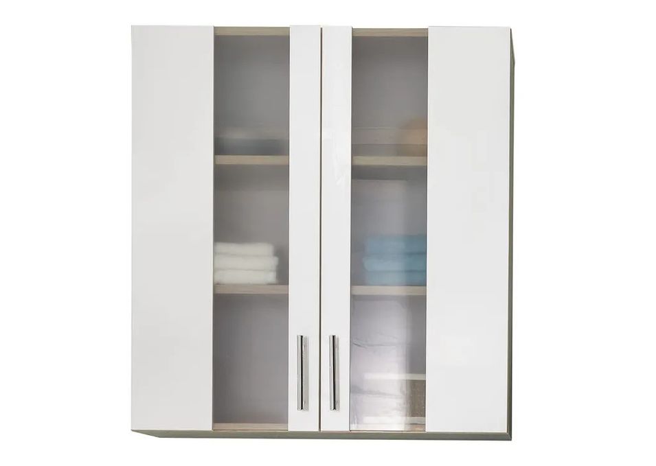 Armoire de toilette 2 portes mélaminé blanc et chêne clair Payne - Photo n°1