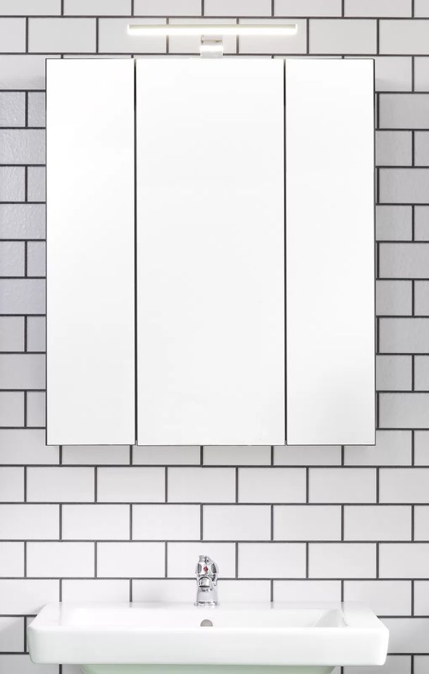 Armoire de toilette 3 portes mélaminé gris mat avec miroir Micko - Photo n°1