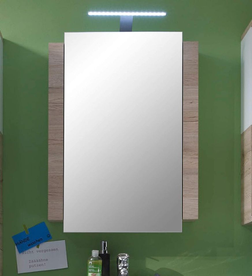 Armoire de toilette à LED 1 porte blanc et chêne clair avec miroir Masie - Photo n°1