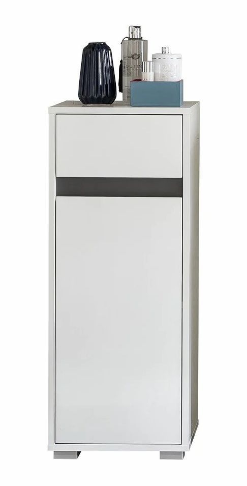 Armoire de toilette au sol 1 tiroir 1 porte bois MDF blanc Sabine - Photo n°1