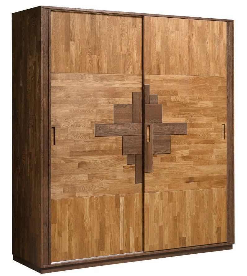 Armoire en chêne massif naturel et marron Thayla 200 cm - Photo n°1