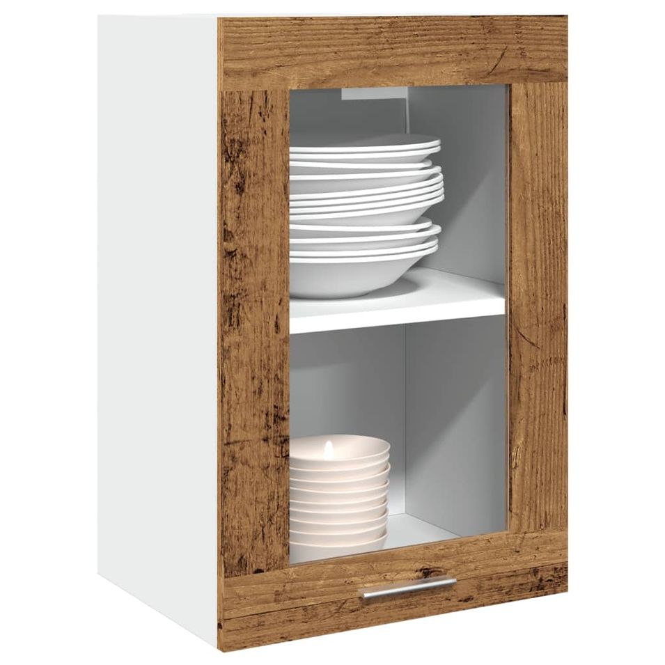 Armoire en verre suspendue vieux bois 40x31x60 cm - Photo n°1