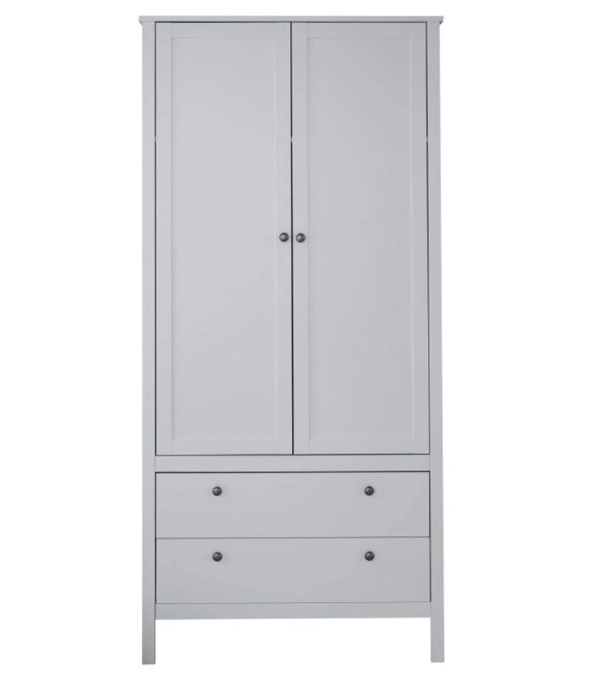 Armoire enfant 2 portes 2 tiroirs mélaminé blanc Leone - Photo n°1