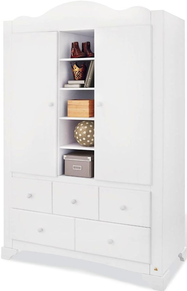 Armoire enfant 2 portes 5 tiroirs pin massif blanc Pino - Photo n°1