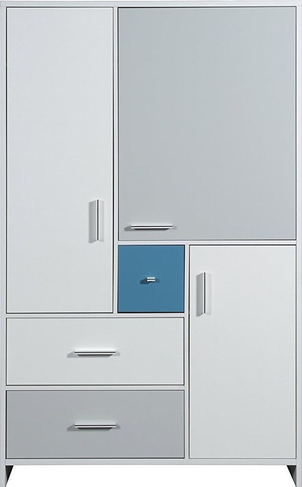Armoire enfant 3 portes 3 tiroirs bois blanc et bleu Candy Blue - Photo n°1