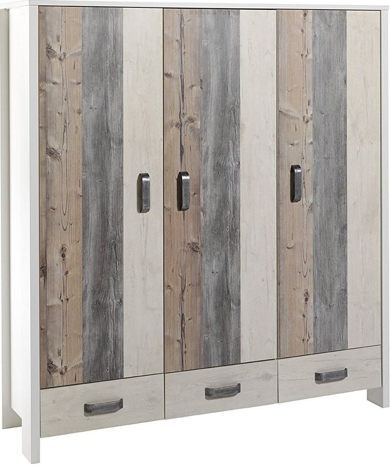 Armoire enfant 3 portes 3 tiroirs bois multicolore Woody - Photo n°1