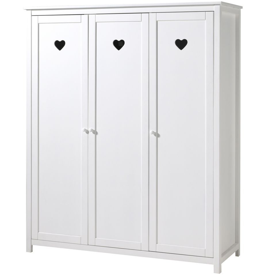 Armoire enfant 3 portes AMORI – Blanc laqué, esprit romantique & grand rangement - Photo n°1