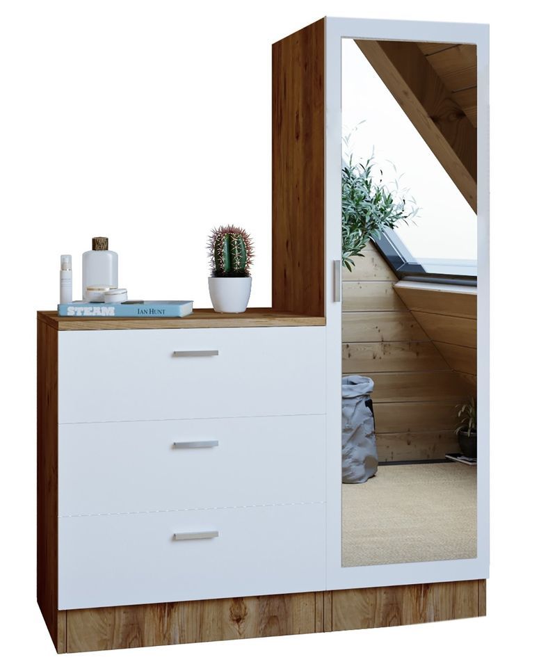 Armoire et commode polyvalente blanche et noyer Dreka 100 cm - Photo n°1