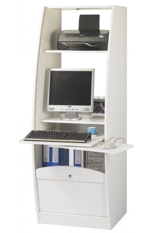 Armoire informatique à rideaux bois blanc Patrick 60 cm - Photo n°1