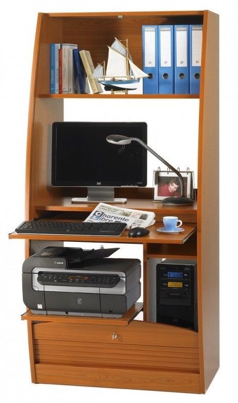 Armoire informatique à rideaux bois merisier Patrick 80 cm - Photo n°1