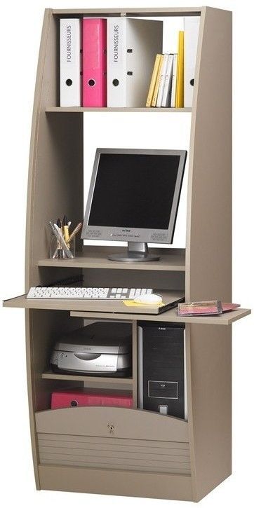 Armoire informatique à rideaux bois taupe Patrick 60 cm - Photo n°1