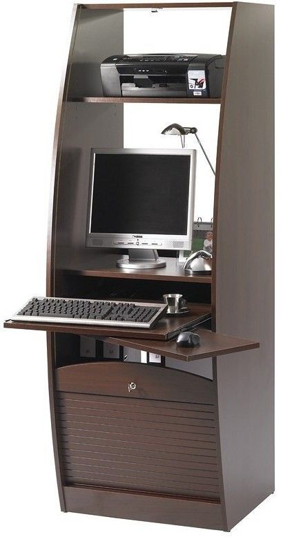 Armoire informatique à rideaux bois wengé Patrick 60 cm - Photo n°1