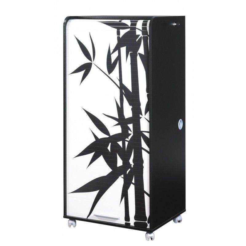 Armoire informatique mobile noire ORGA 140 cm – Bureau compact avec rideau, tiroirs et rangements - Photo n°1