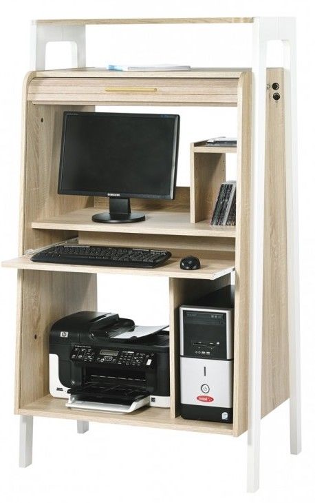 Armoire Informatique Rideau Chêne Pieds blanc - Photo n°1