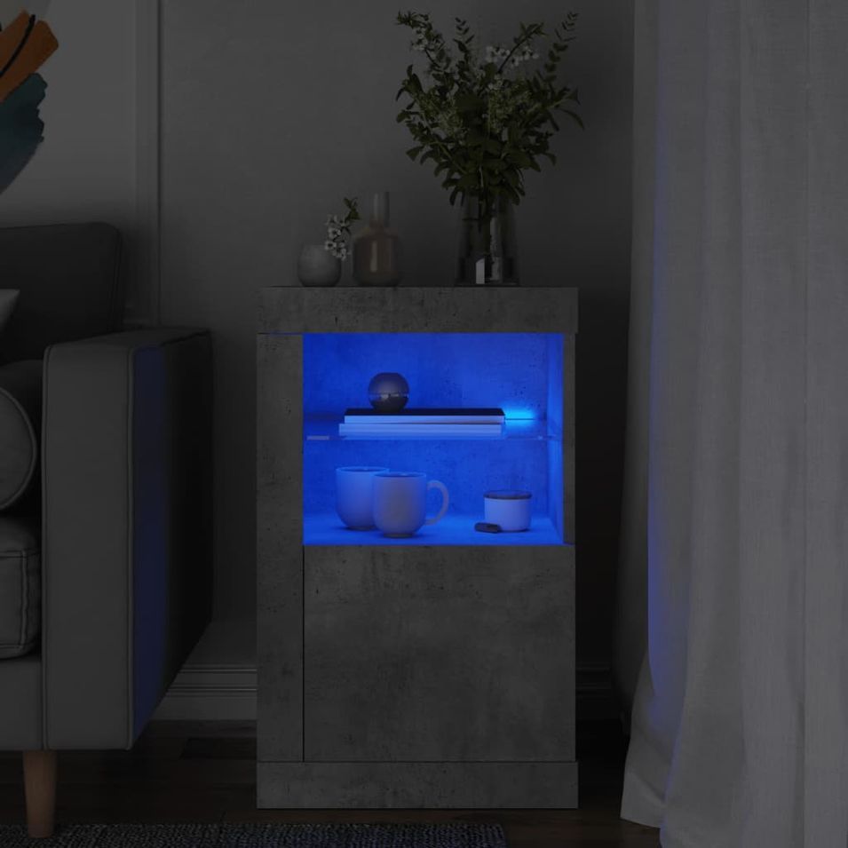 Armoire latérale avec lumières LED gris béton bois d'ingénierie - Photo n°1